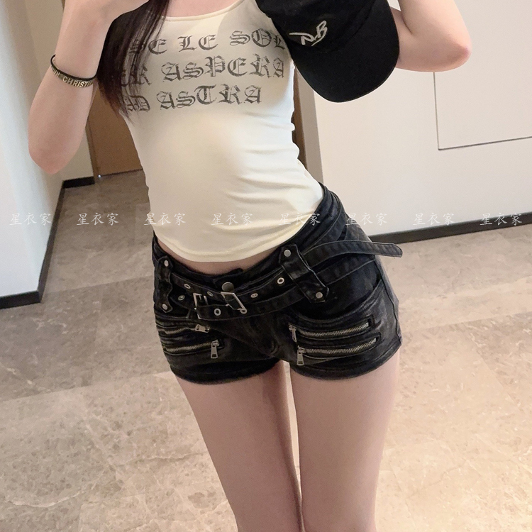 American-Style Spicy Girl Functional Zipper Patchwork Cargo Pants for Women, Vintage Y2K Millennium Style Low-Waist Slimming Ultra-Short Pants