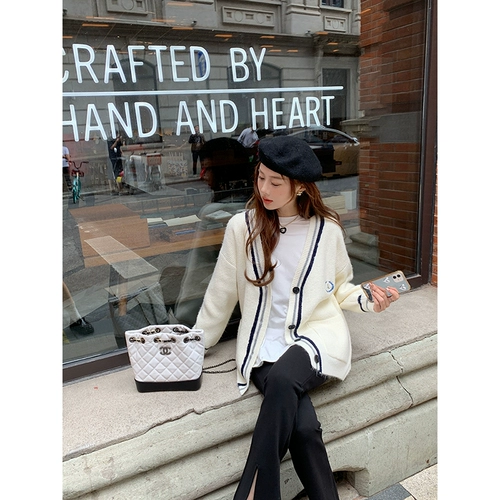 Демисезонный свитер, куртка, лонгслив, кардиган, V-образный вырез, в корейском стиле, свободный крой, подходит для подростков