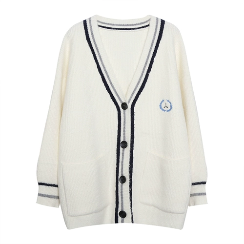 Демисезонный свитер, куртка, лонгслив, кардиган, V-образный вырез, в корейском стиле, свободный крой, подходит для подростков