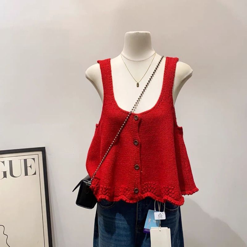 Spring Sweet Layered Outfit: Yellow Knitted Camisole for Women, 2026 New Korean Style Sweater Vest Spring Sweet Layered Outfit: Yellow Knitted Camisole for Women, 2026 New Korean Style Sweater Vest