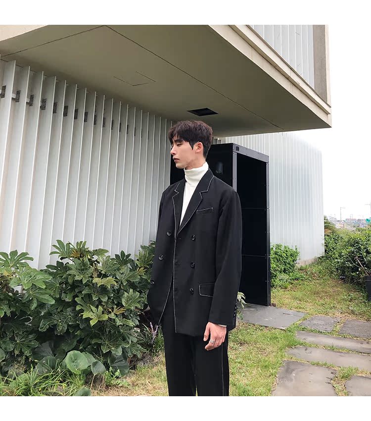 Jin Nanyu tự chế Hàn Quốc mùa thu sản phẩm mới hit màu Mingza line đen giản dị phiên bản lỏng phù hợp với nam áo vest nam trung niên