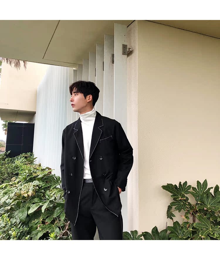 Jin Nanyu tự chế Hàn Quốc mùa thu sản phẩm mới hit màu Mingza line đen giản dị phiên bản lỏng phù hợp với nam áo vest nam trung niên