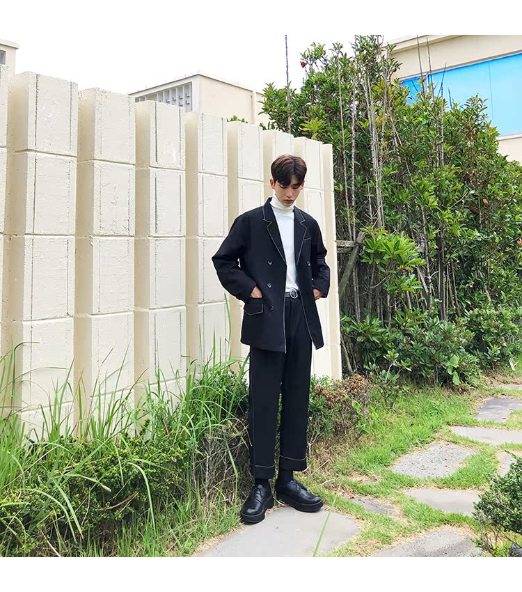Jin Nanyu tự chế Hàn Quốc mùa thu sản phẩm mới hit màu Mingza line đen giản dị phiên bản lỏng phù hợp với nam áo vest nam trung niên