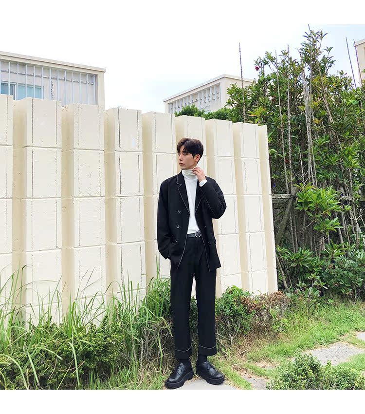Jin Nanyu tự chế Hàn Quốc mùa thu sản phẩm mới hit màu Mingza line đen giản dị phiên bản lỏng phù hợp với nam áo vest nam trung niên