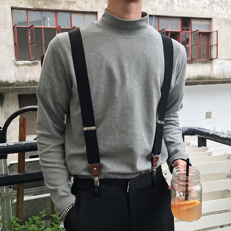 APP/17ss 韩国秋冬新品内搭必备纯色纯棉半高领打底T恤 男