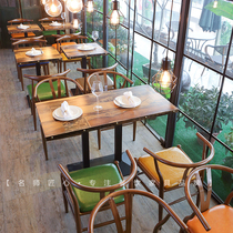 Restaurant table and chair combination Nordic cafe milk tea shop Restaurant backrest armrest horn chair Wrought iron dining chair