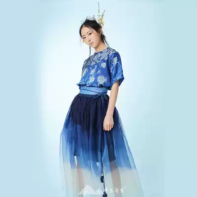 Wutu Wusheng new flower and bird pattern heavy silk satin Maple dye coat organza gradual layer skirt set summer