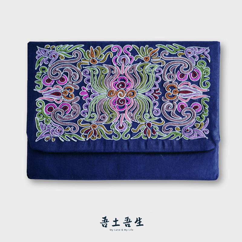 My earth My life Real twin butterfly love flower Aquarium handmade horsetail embroidered clutch ipad bag Tablet bag