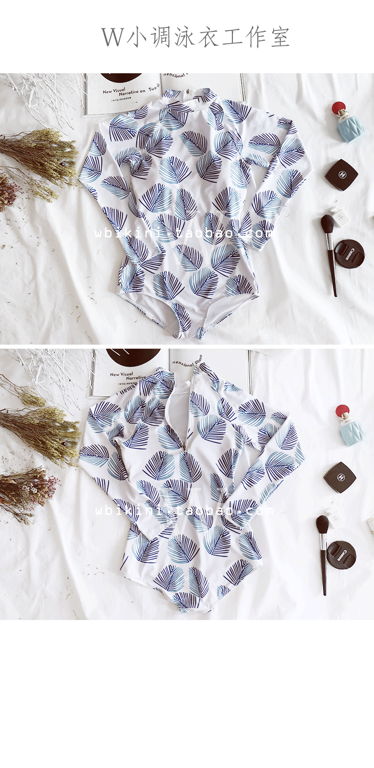 Lá rơi xuống rễ - Bộ bikini nhỏ dính liền bảo thủ thu thập ngực nhỏ tay áo dài áo tắm sứa mỏng đồ bơi 1 mảnh