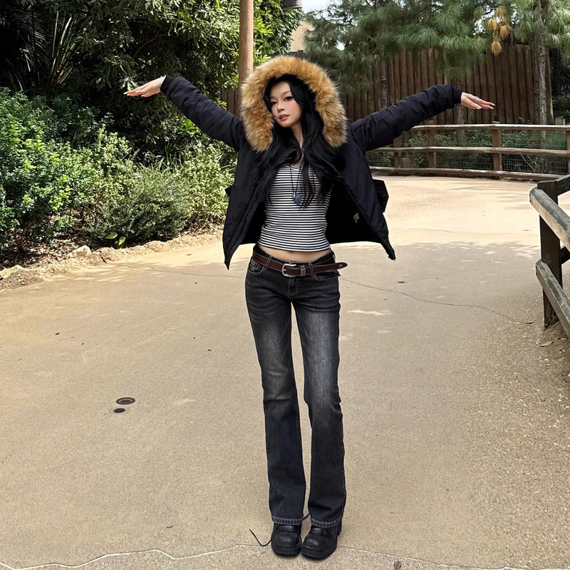 American-Style Black and Gray Low-Waisted Flared Jeans for Women, 2026 Summer New Style, Loose Fit, Slimming, Non-Tight on the Legs, Bootcut Pants