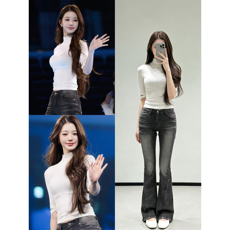 Zhang Yuanying's Same Style Black and Gray Slim-Fit Flared Jeans for Women, Summer Thin Low-Waist Slimming Versatile Bell-Bottom Pants
