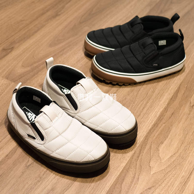 Vans Mte Lodge Slipper Black and White Slip-On Men's and Women's Autumn and Winter Cotton Shoes Vans Mte Lodge Slipper Black and White Slip-On Men's and Women's Autumn and Winter Cotton Shoes