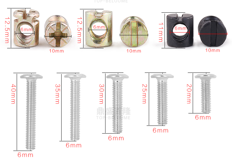 ốc vít xe oto M6 ốc vít đồ nội thất giường phụ kiện vít chéo lỗ đai ốc kết nối fastener búa đầu nut ốc vít giá rẻ