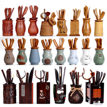  Kung Fu tea accessories Tea ceremony six gentlemen Complete set of ebony solid wood tea clip Bamboo tweezers Tea cup tea clip