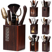  Tea ceremony six gentlemen set Kung Fu tea accessories Ebony wooden storage tube Household tea clip Tea spoon Tea needle brush