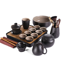 Small tea set Kung Fu Tea Cup home Japanese simple living room office black ceramic bubble teapot bamboo tea tray tray