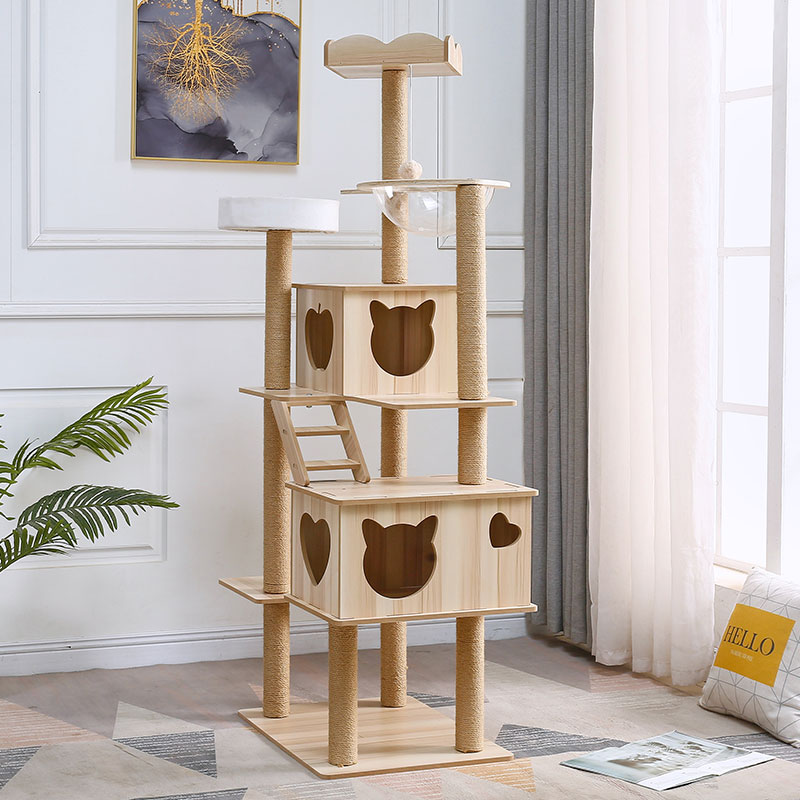 Solid wood column cat climbing frame with space capsule wooden cat shelf large cat cat rack pet supplies cat platform