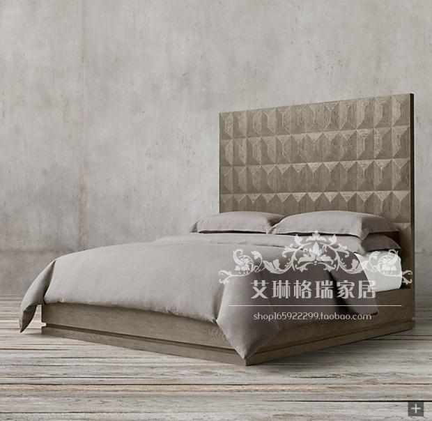 American country solid wood bed high back bed neo-classical master bedroom 1 8 double bed French retro old wedding bed furniture