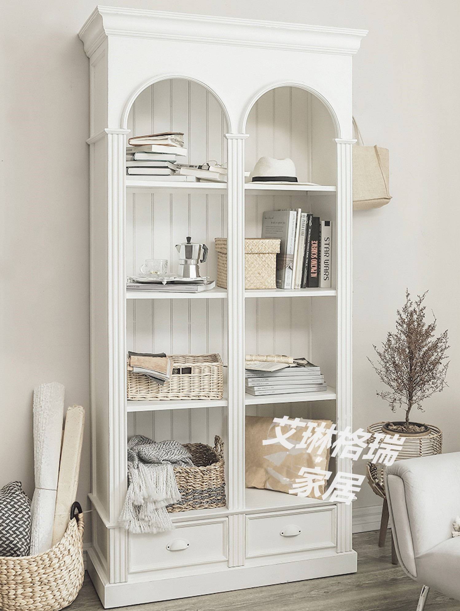 Fataway retro solid wood bookcase whole set of storage cabinet Wine Cabinet American Countryside Log Book Closet Innate