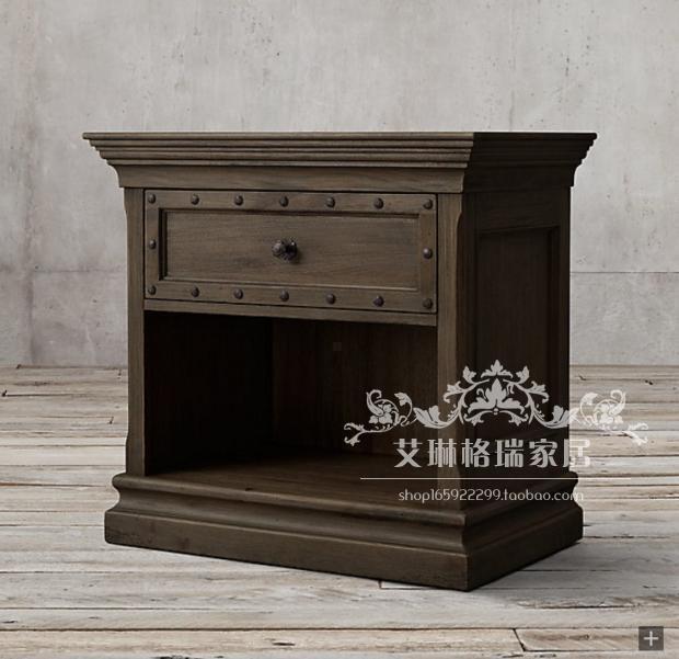 American Country Solid Wood Bedside Cabinet Rivet Bedside Cabinet French Modern New Classical Bedroom Side Cabinet Single Drawer Low Cabinet
