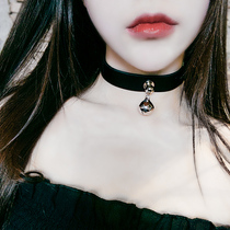 Black PU leather bell collar female neck strap cute maid wind wide side choker girl soft girl neck jewelry