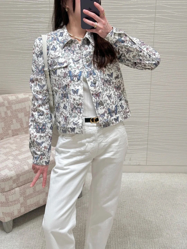 Nanyou High-End 2025 Early Spring New Butterfly Floral Digital Print Denim Jacket Long Sleeve Coat Women's Fashion