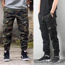 Chao brand Hong Kong style Yu Wenle mens camouflage printing multi-pocket tooling pants small feet pants casual pants