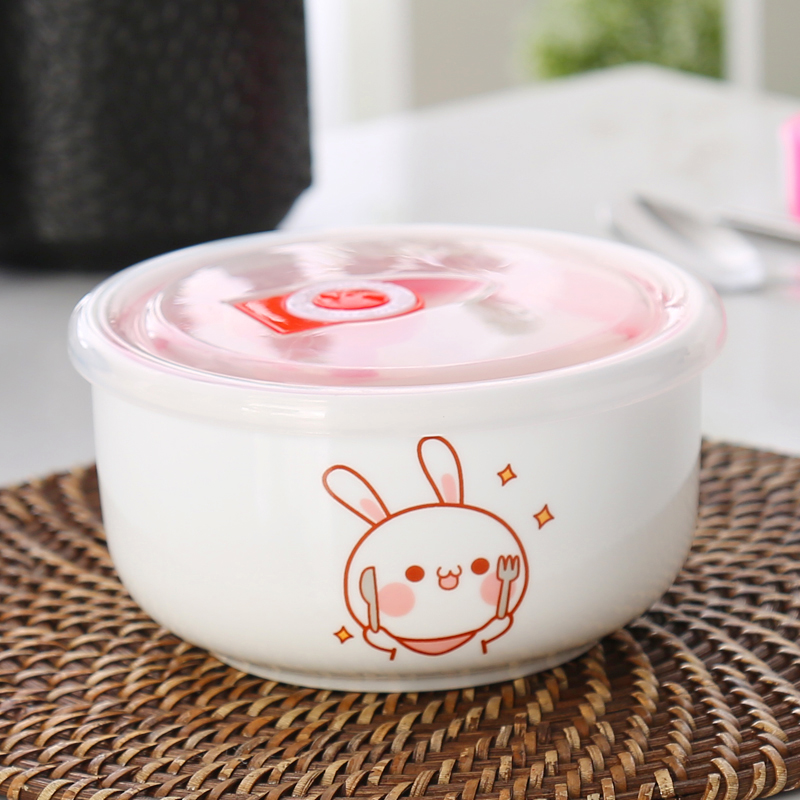 Day Style Cartoon ceramic Small Number Seal Refreshing Bowl Microwave Oven Soup Bowl student Work group with lid rice bowls Dining Bowl