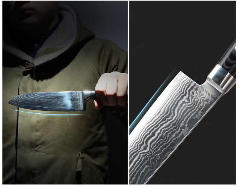 Damascus thép đa chức năng nhà bếp dao nhà Nhật ba dao kiểu tây đầu bếp dao đầu bếp dao cắt rau thịt dao chảo vuông