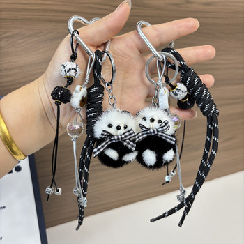 Cute and cute mink fur mini red panda pendant car keychain little fox mobile phone accessories plush doll