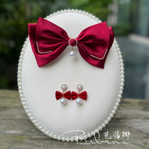 Bridal Toast Wear Headwear 2024 New Velvet Big Bow Burgundy Engagement Hairpin Hairband Pearls