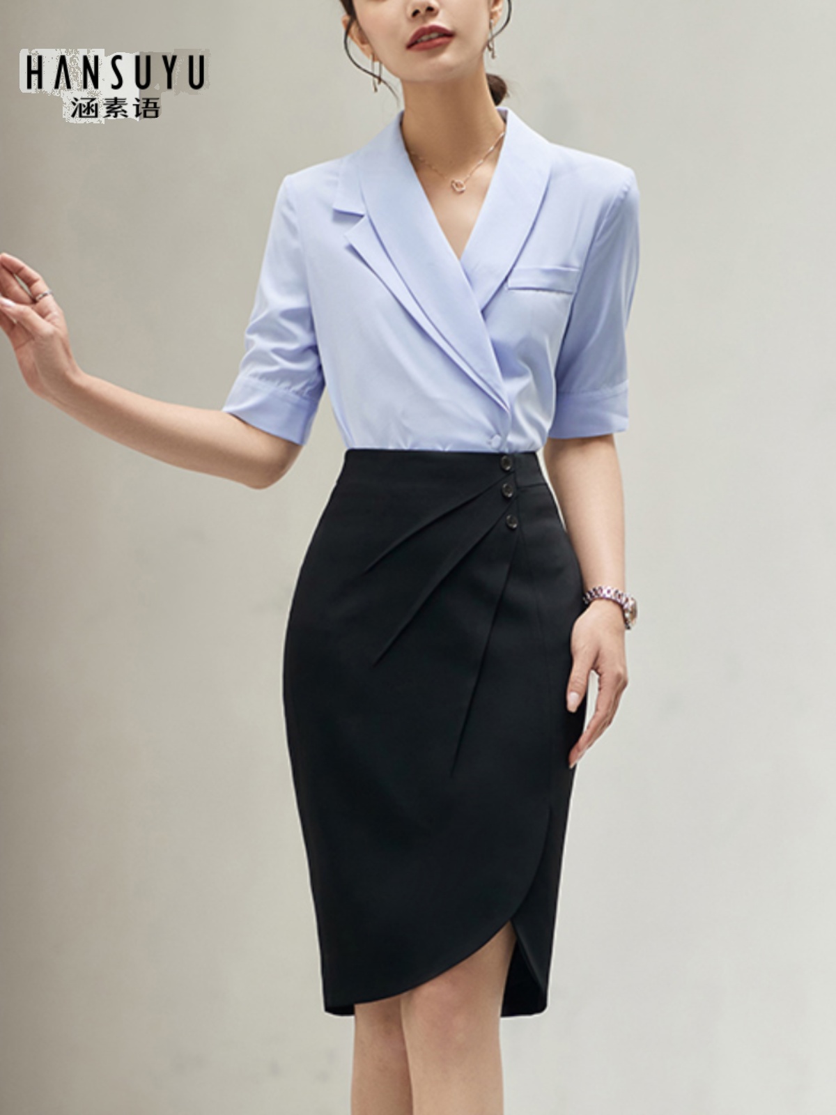 High-end professional wear female summer wear goddess shirt suit commuter jewelry shop work clothes