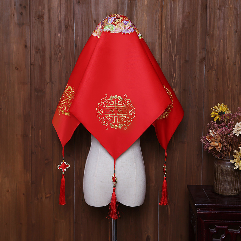Red hijab dragon phoenix embroidery bride wedding Chinese style xiuhe dress dragon phoenix gown hi pa meng turban big red