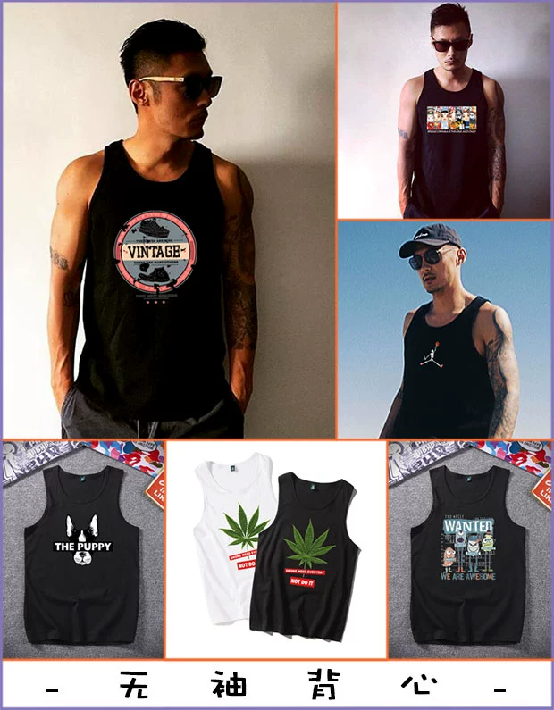 Mùa hè cotton vest Yu Wenle thủy triều thương hiệu thể thao cá tính xu hướng hip hop bãi biển vest vai thể dục vest nam - Áo vest cotton