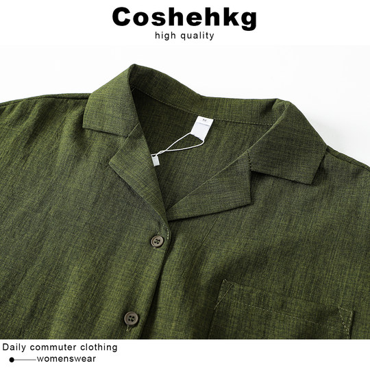 Рубашка Coshehkg в стиле ретро с воротником-стойкой, свободного кроя, с короткими рукавами, для женщин, новый летний стиль, приталенная верхняя одежда с карманами, элегантный топ.