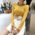 Đầm ren cổ tròn thon gọn, áo sơ mi bó sát, áo len ngắn bó sát đầu nữ Joc dệt kim mùa xuân áo gile hàn Vòng cổ áo len