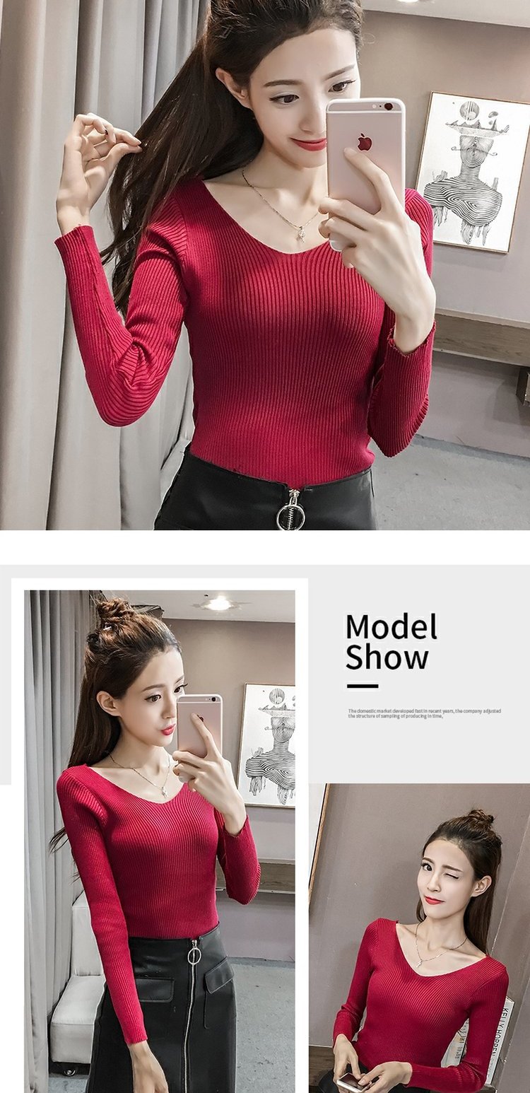 Mùa xuân 2019 mới áo len cổ chữ V dài tay cho nữ Áo sơ mi bó sát bó sát đầu xuân mỏng phần thủy triều thoi trang cong so