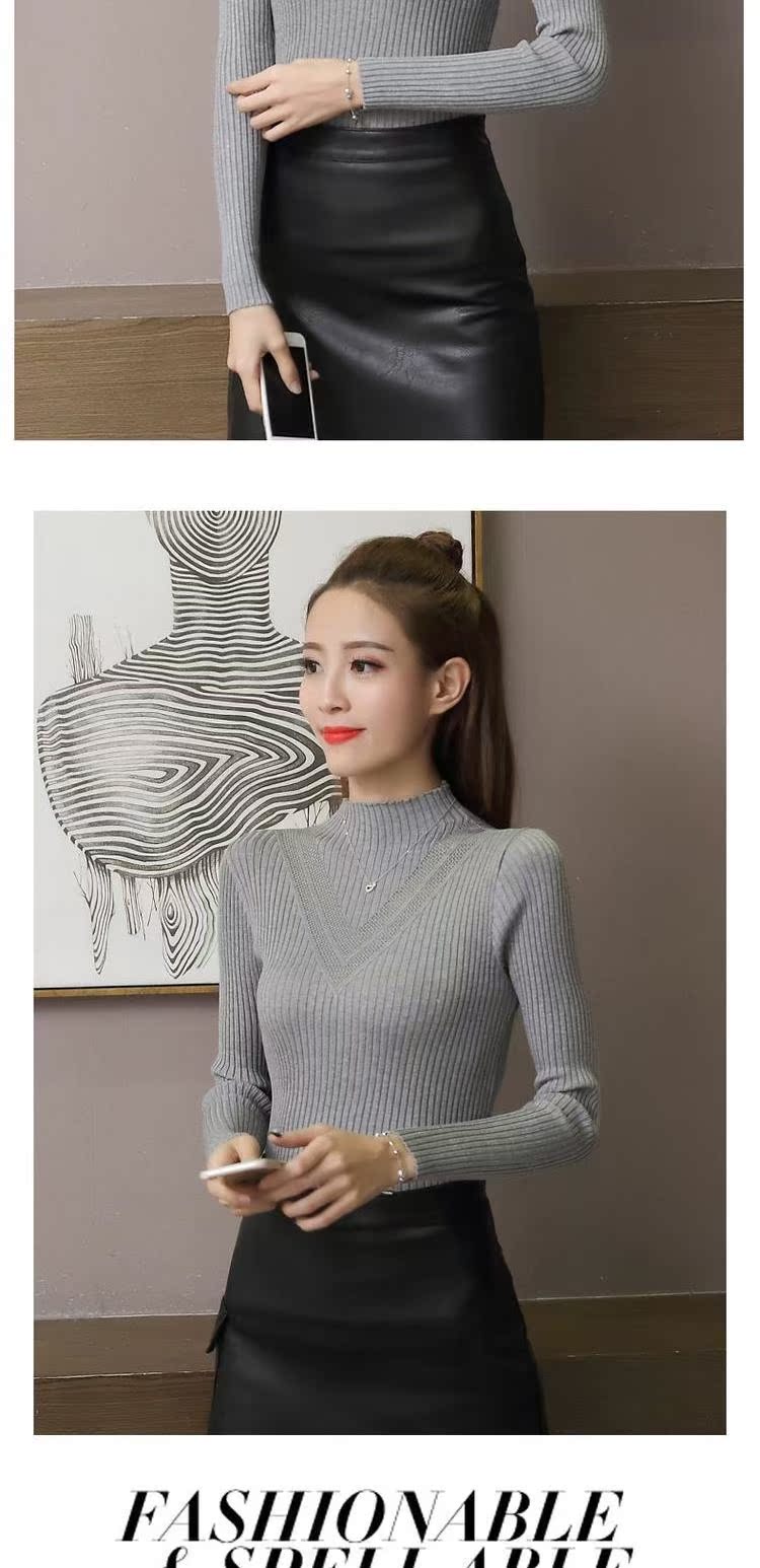 Chic áo len đầu thu mùa thu mỏng phần của phụ nữ áo len mỏng giảm béo rắn màu áo sơ mi nữ hoang dã thoi trang cong so