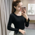 Áo len nữ dài tay kiểu mới sang trọng kiểu Hồng Kông thời trang hoang dã mảnh mai thon gọn cổ thấp tay áo cánh hoa mẫu áo len nữ đẹp 2021 Vòng cổ áo len