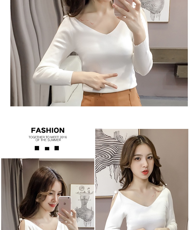 Áo len mỏng mùa thu áo len nữ dài tay mùa thu và mùa đông mỏng áo len trắng