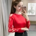 Thiết kế cẩn thận, cảm giác, phong cách Harajuku, cổ áo mùa thu hoang dã, áo len dài tay rỗng, áo phông, quần bó, nữ triều mẫu áo len đẹp 2021 Vòng cổ áo len