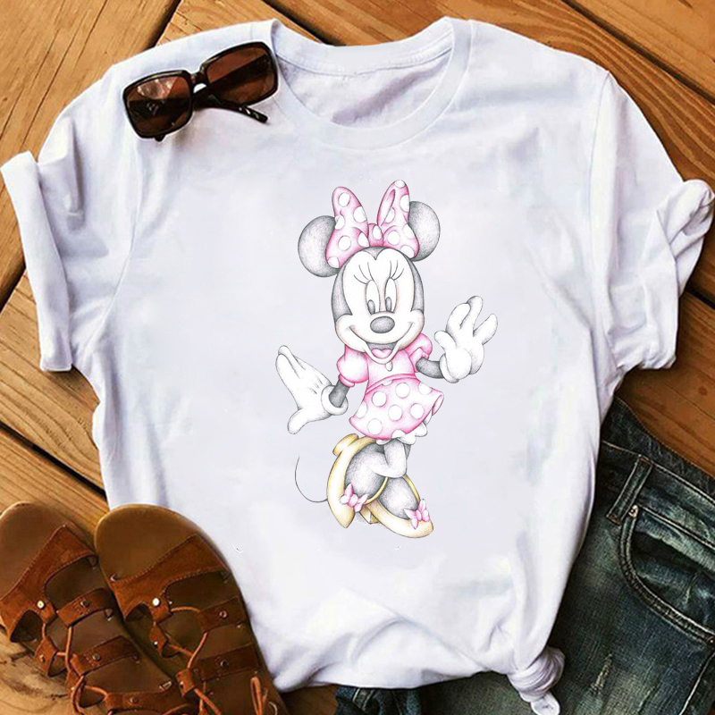 Châu Âu và mùa hè Mỹ vỡ dọc ngón giữa in phim hoạt hình ngắn tay T-shirt của phụ nữ lỏng lẻo vừa vặn tròn cổ áo ed-out thương hiệu thủy triều