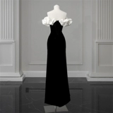 Черное вечернее платье для школьников, открытые плечи, крой «рыбий хвост», изысканный стиль