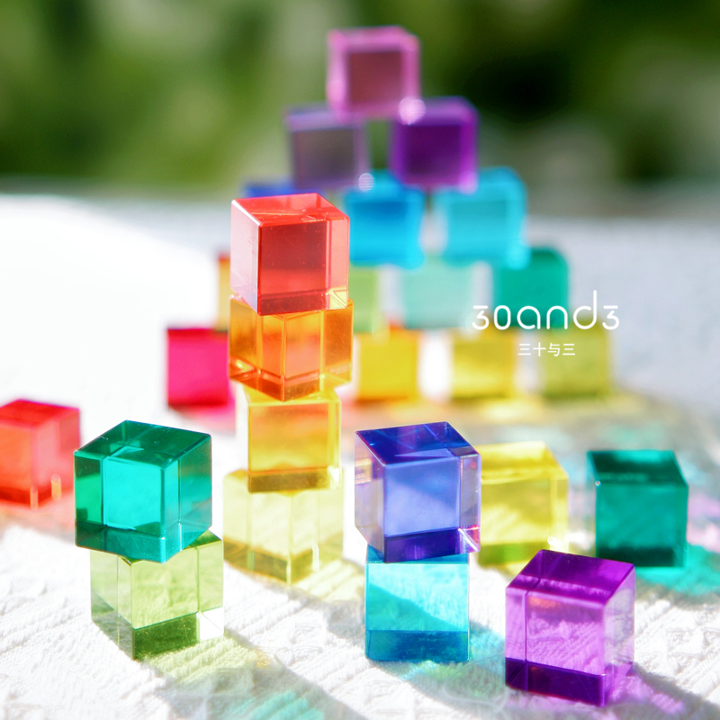 Acrylic Building Blocks High-Transparency Cube Toy Rainbow Light-Transmitting Gemstone Building Blocks Crystal Children's Educational Assembly Wooden