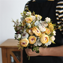 zakka country oil painting style European Camellia Wild Rose Peony Narcissus simulation flower bouquet floral fake flower