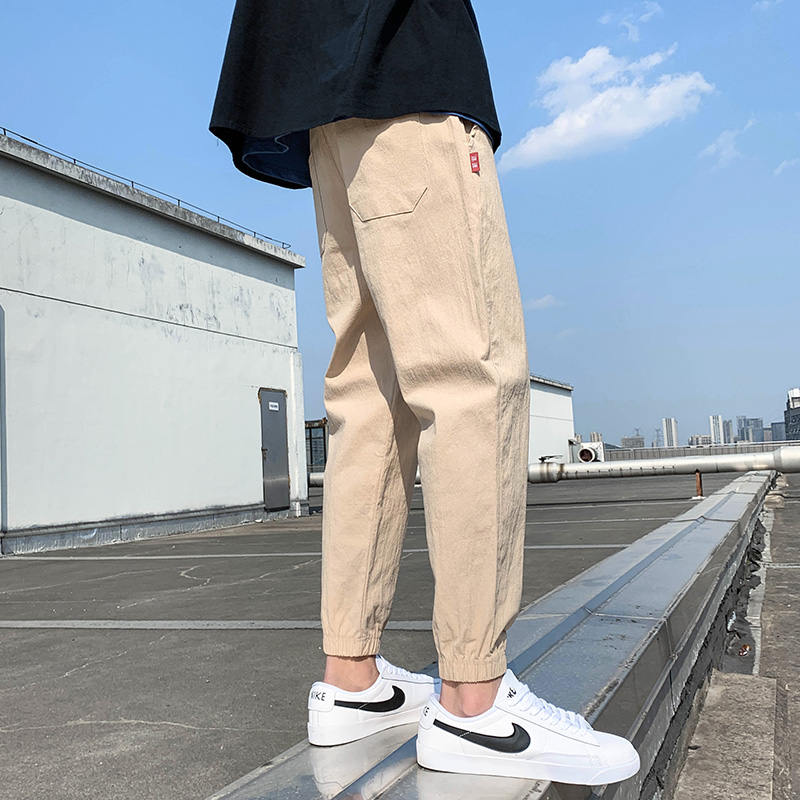 Summer casual pants, men's nine-point pants, thin section, Korean version, trendy, handsome, all-match, slim-fit, leggings, cotton and linen loose