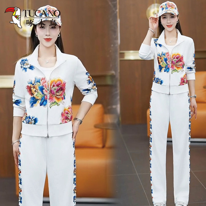Woodpecker Chinese Style Casual Sportswear Set for Women 2026 Spring and Autumn New Middle-Aged Mom Fashionable Running Three-Piece Set Woodpecker Chinese Style Casual Sportswear Set for Women 2026 Spring and Autumn New Middle-Aged Mom Fashionable Running Three-Piece Set