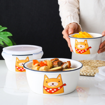 Refreshing Bowl Microwave special bowl Cartoon Sealed Bubble Noodle Steamed Egg Bowl Lunchbox Lunchbox Ceramic Bowl with cover Bande
