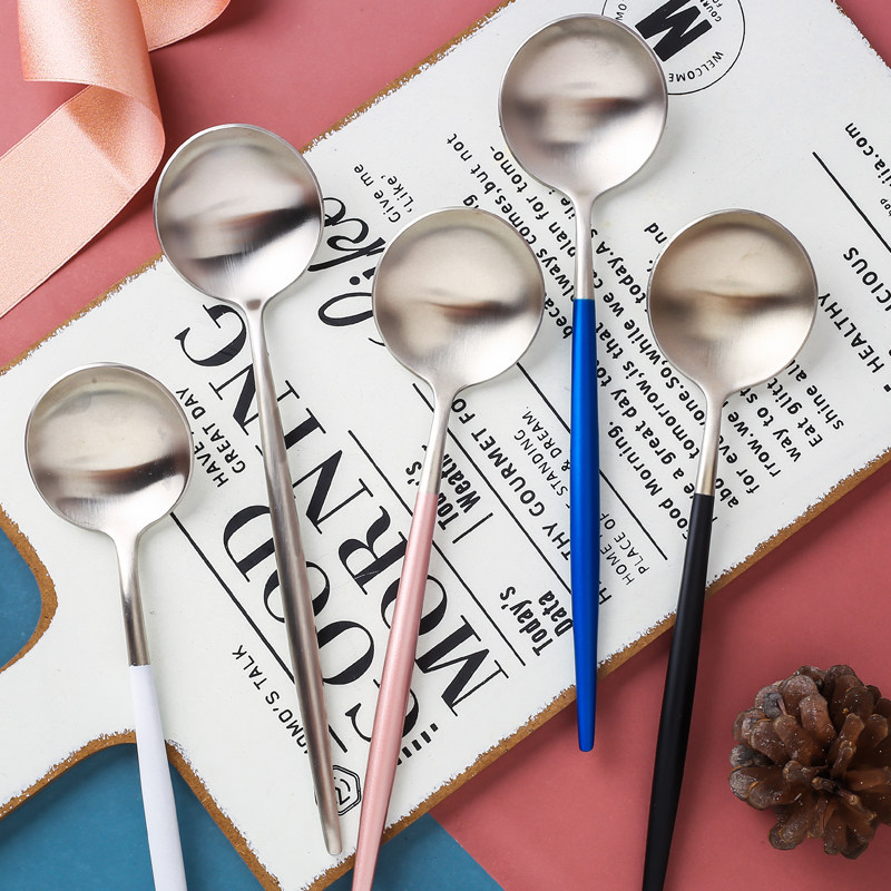 Net red spoon home 304 stainless steel eating and drinking soup spoon creative cute stirring dessert spoon long handle spoon