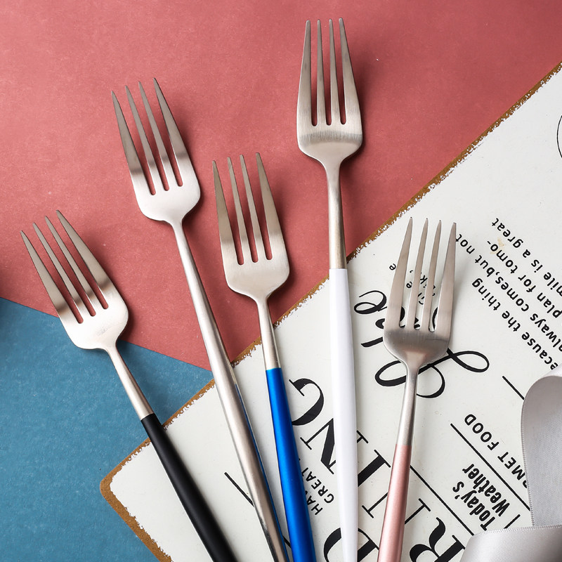 Nordic style net red INS long handle 304 stainless steel large fork Western food main meal fork fruit salad steak fork